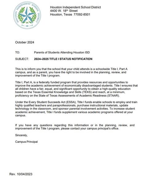 Title 1 Letter